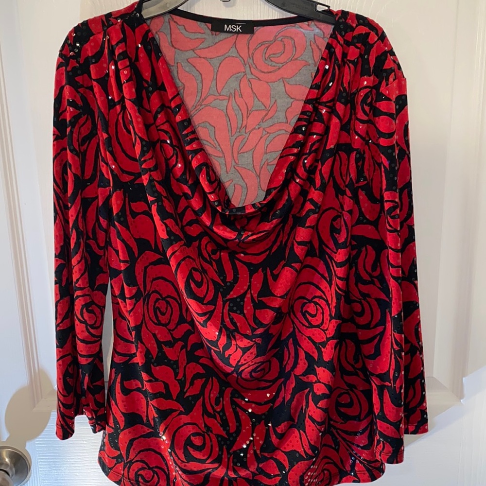 MSK Red and Black Shimmer Women’s Blouse Medium